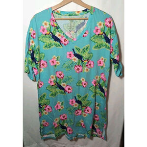 Victoria Secrets Secret Treasures Floral Nightgown Aqua Floral Tucan